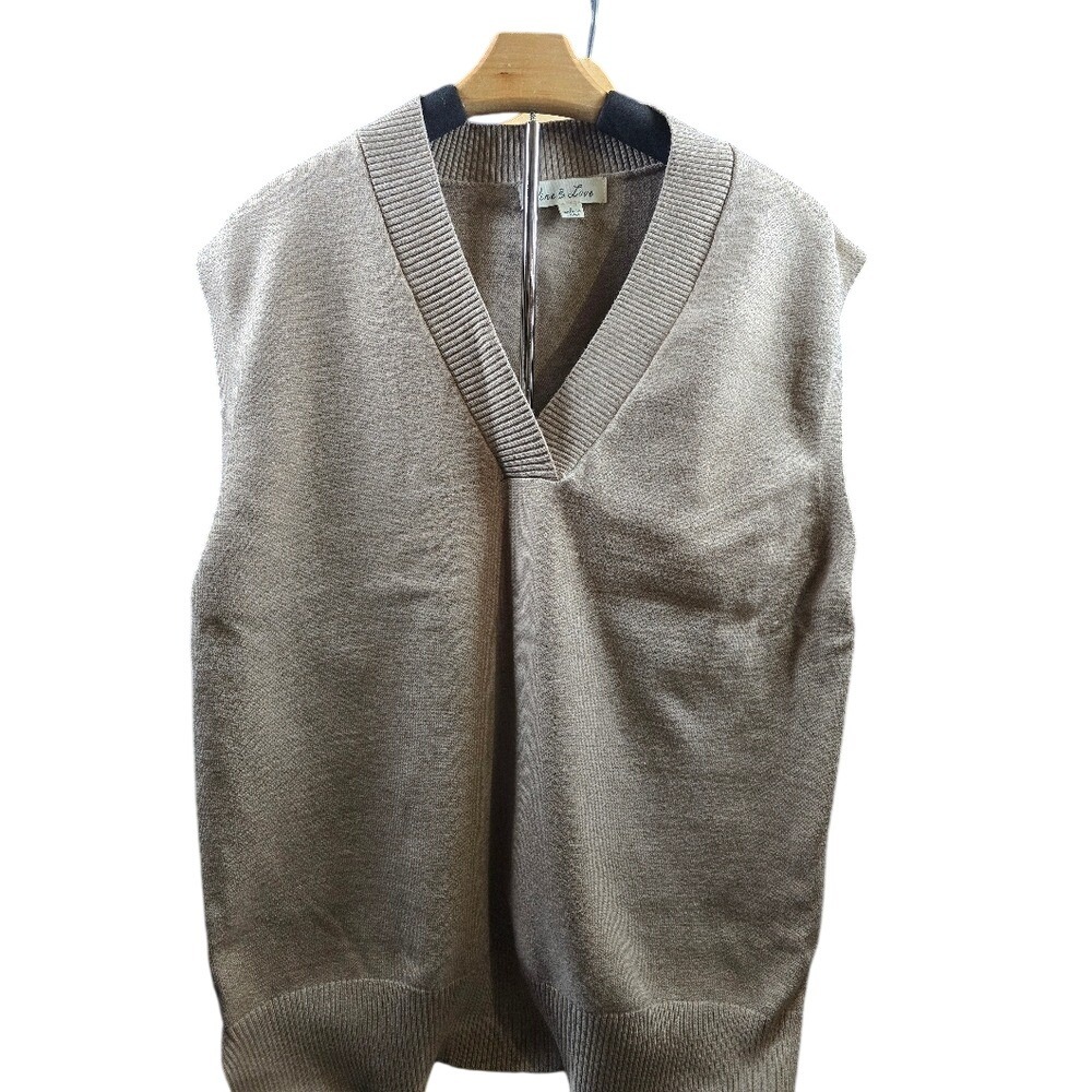 Vine & Love Women Tan Metallic V-Neck Knit Sweater‎ Vest VT60406 Size L